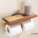 double roll toilet paper holder with copper wood shelf 5828