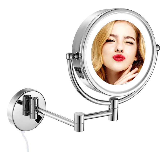 LED Lighted Makeup Mirror 10x Magnification brushed nickel QUEENBATH